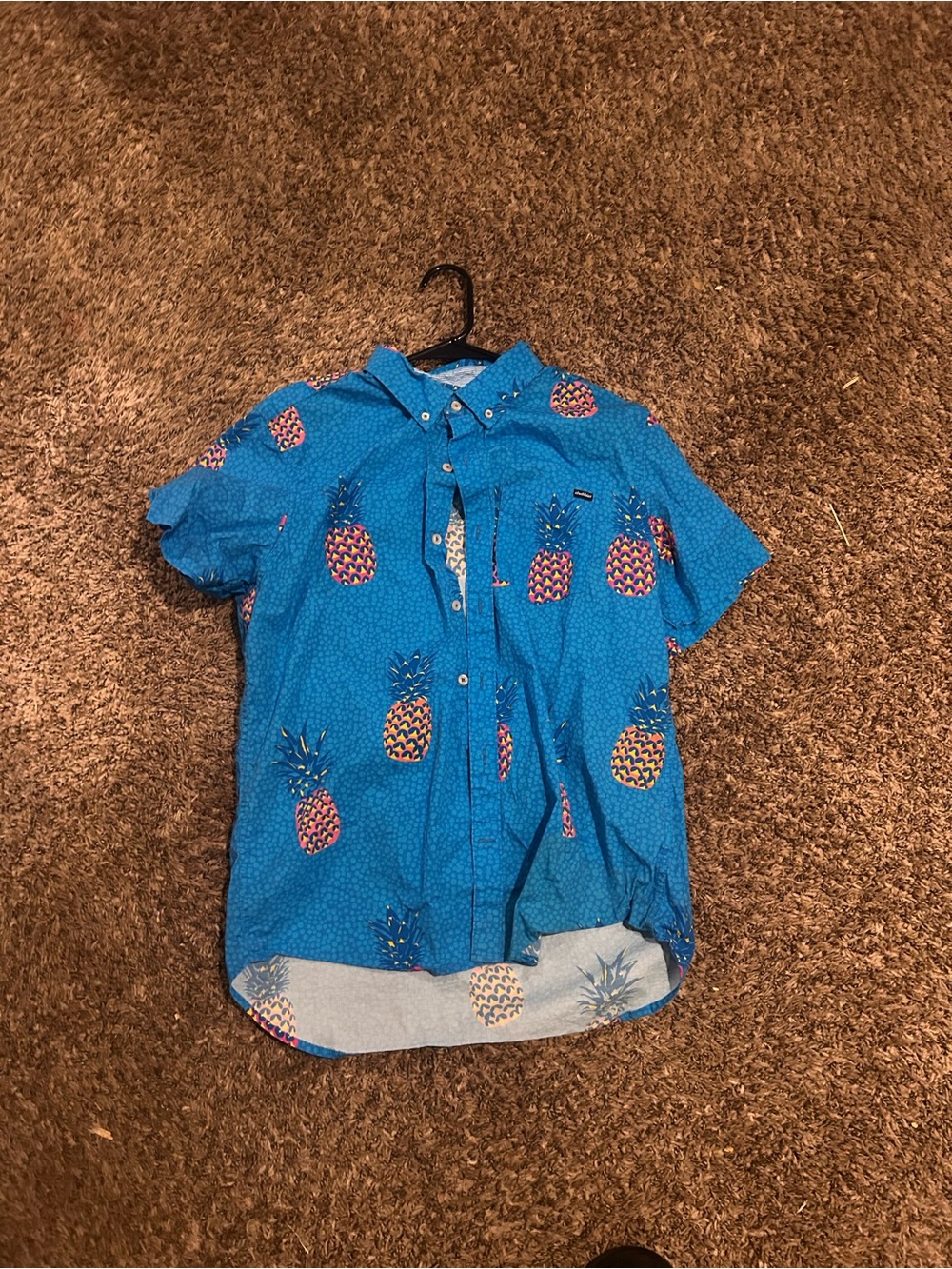 Blue Pineapple Print Short-Sleeve Men’s Shirt in